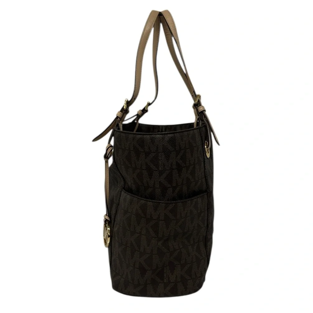Michael Kors Jet Set Signature East West Brown Monogram Shoulder Bag Tote Purse - Picture 10 of 16